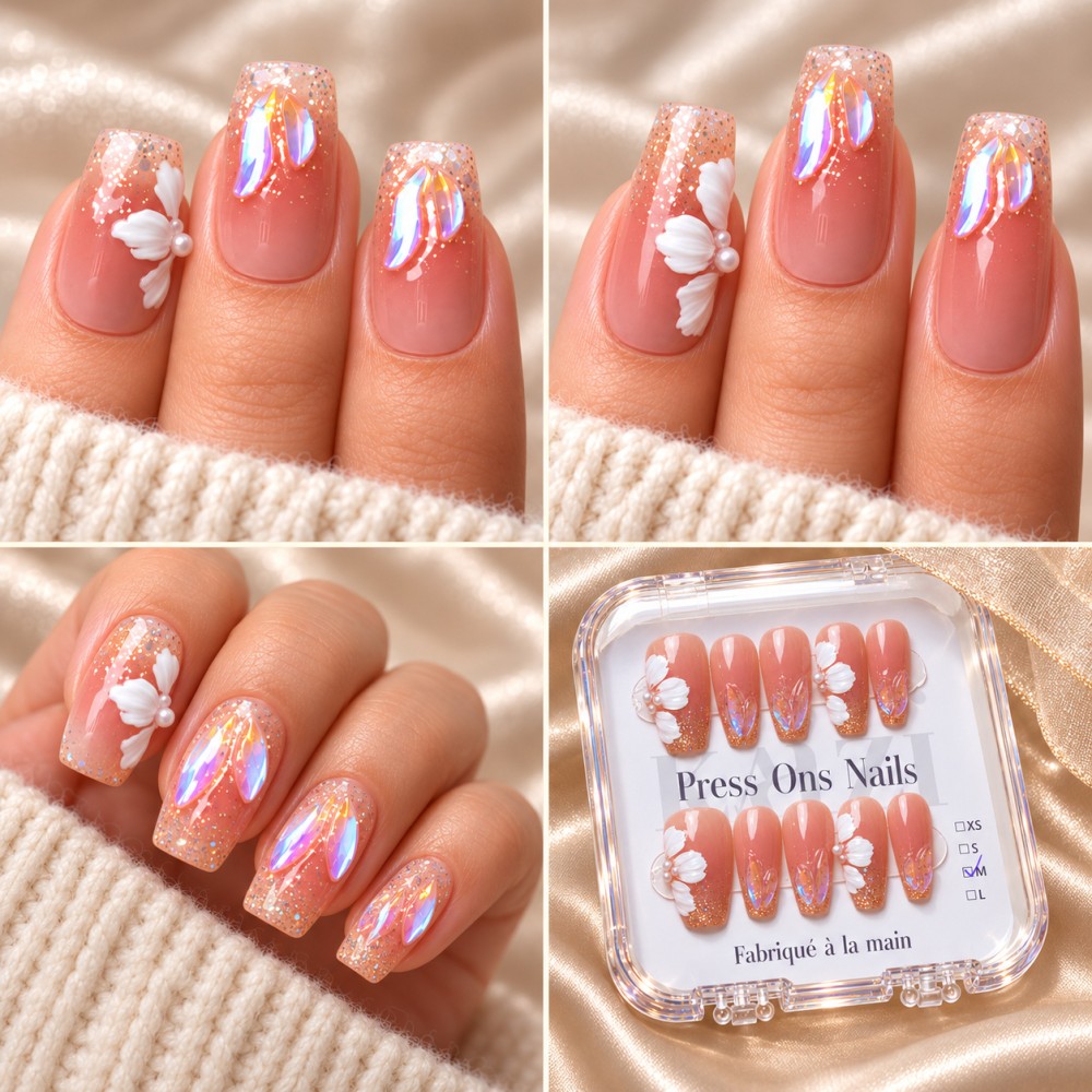 Faux Ongles Stargaze: Éclat Floral pour Vos Mains