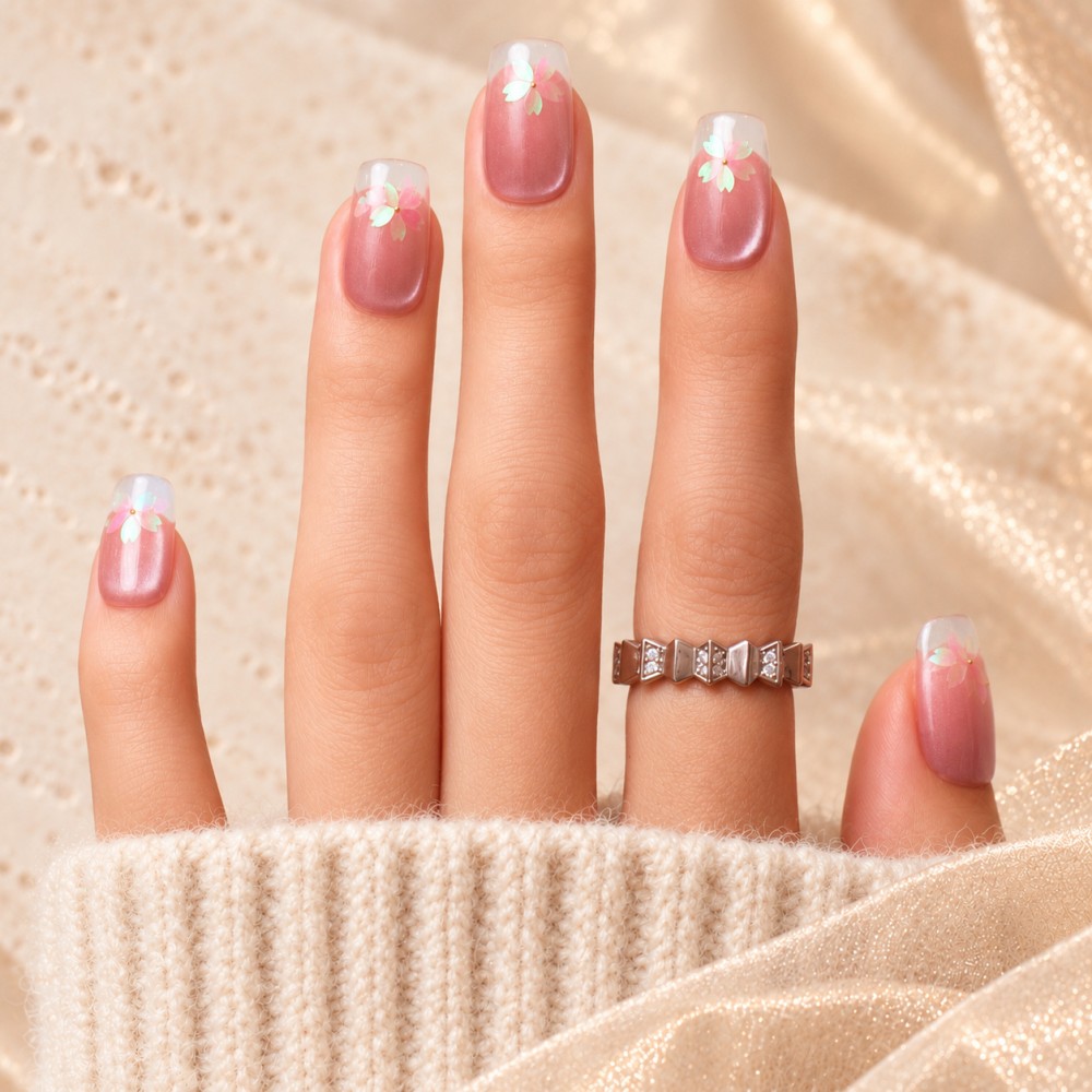Faux Ongles Sakura : Élégance Gracieuse avec une Touche Florale |  Press on nails