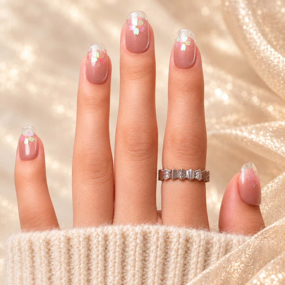 Faux Ongles Sakura : Élégance Gracieuse avec une Touche Florale |  Press on nails