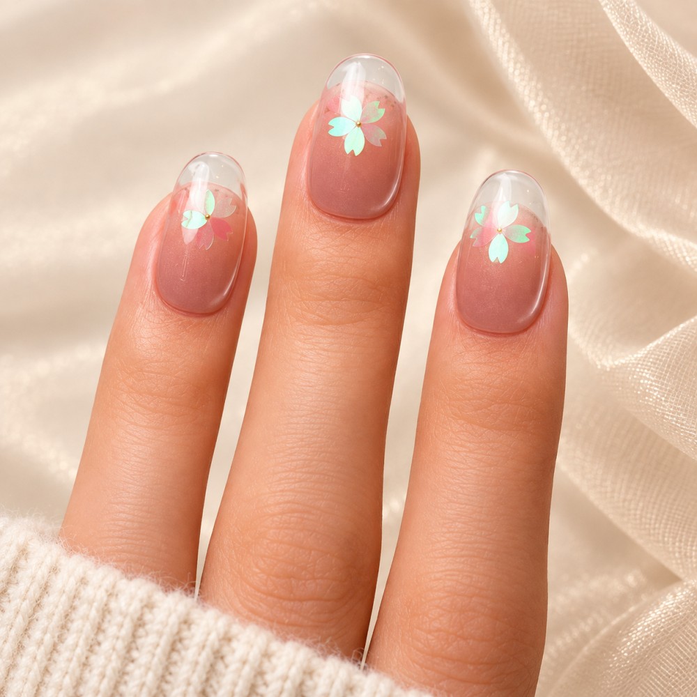 Faux Ongles Sakura : Élégance Gracieuse avec une Touche Florale |  Press on nails