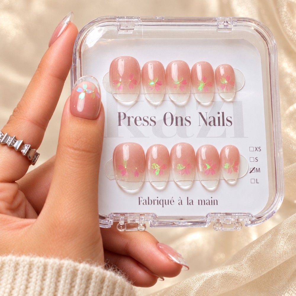 Faux Ongles Sakura : Élégance Gracieuse avec une Touche Florale |  Press on nails