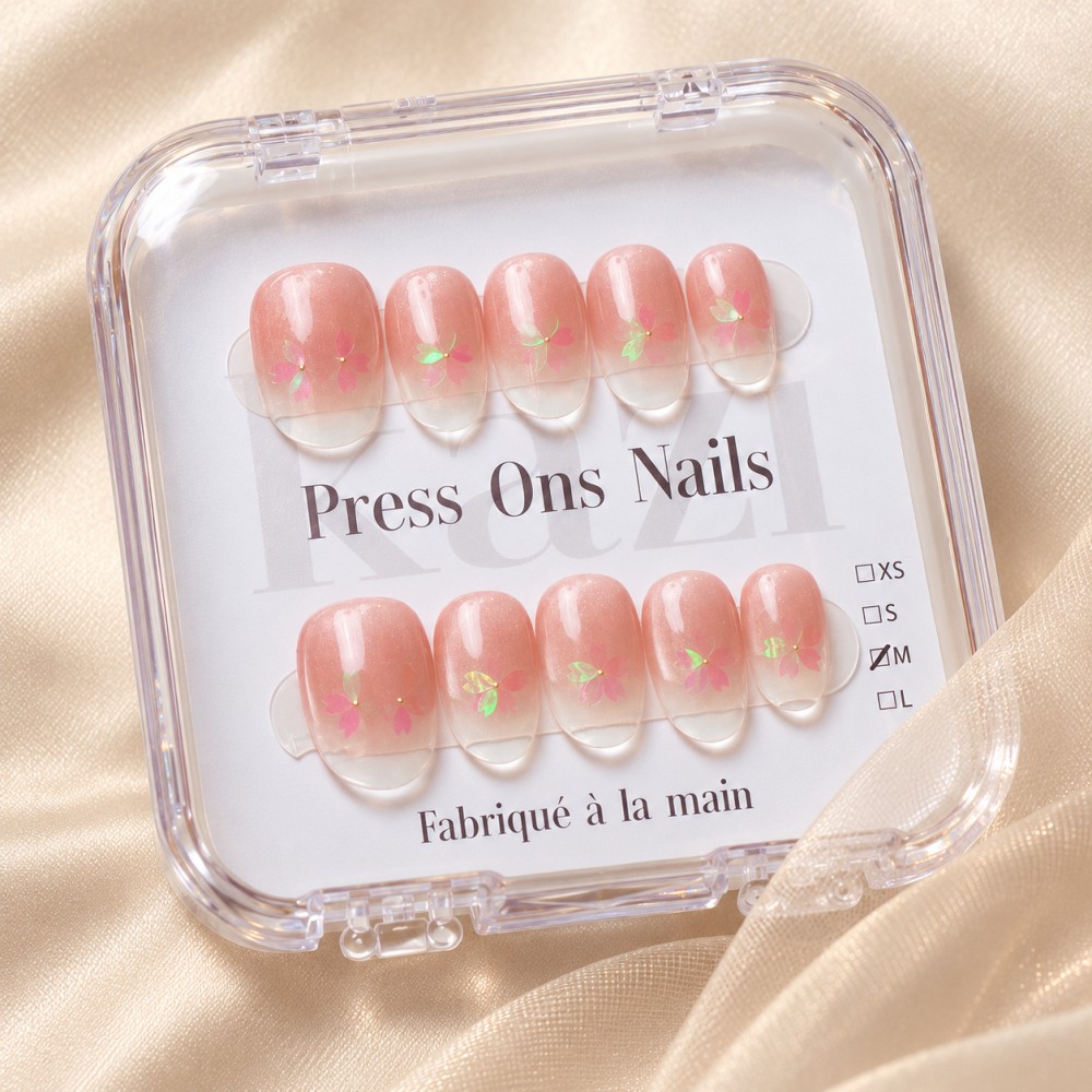 Faux Ongles Sakura : Élégance Gracieuse avec une Touche Florale |  Press on nails