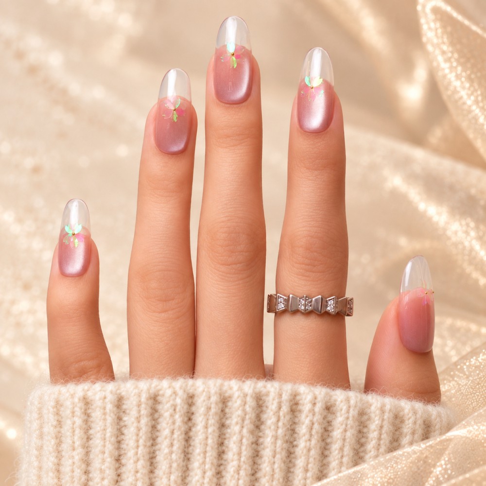 Faux Ongles Sakura : Élégance Gracieuse avec une Touche Florale |  Press on nails