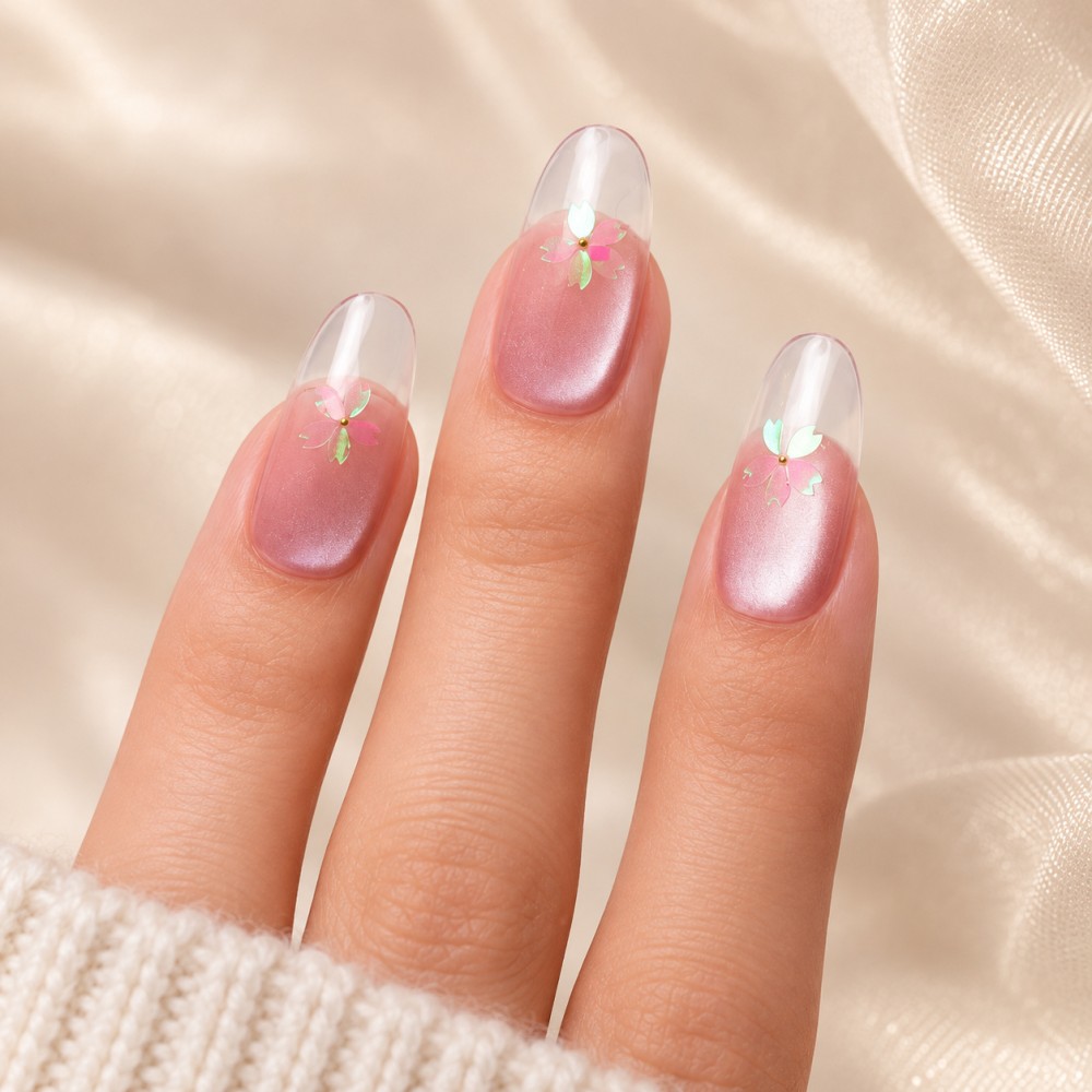 Faux Ongles Sakura : Élégance Gracieuse avec une Touche Florale |  Press on nails