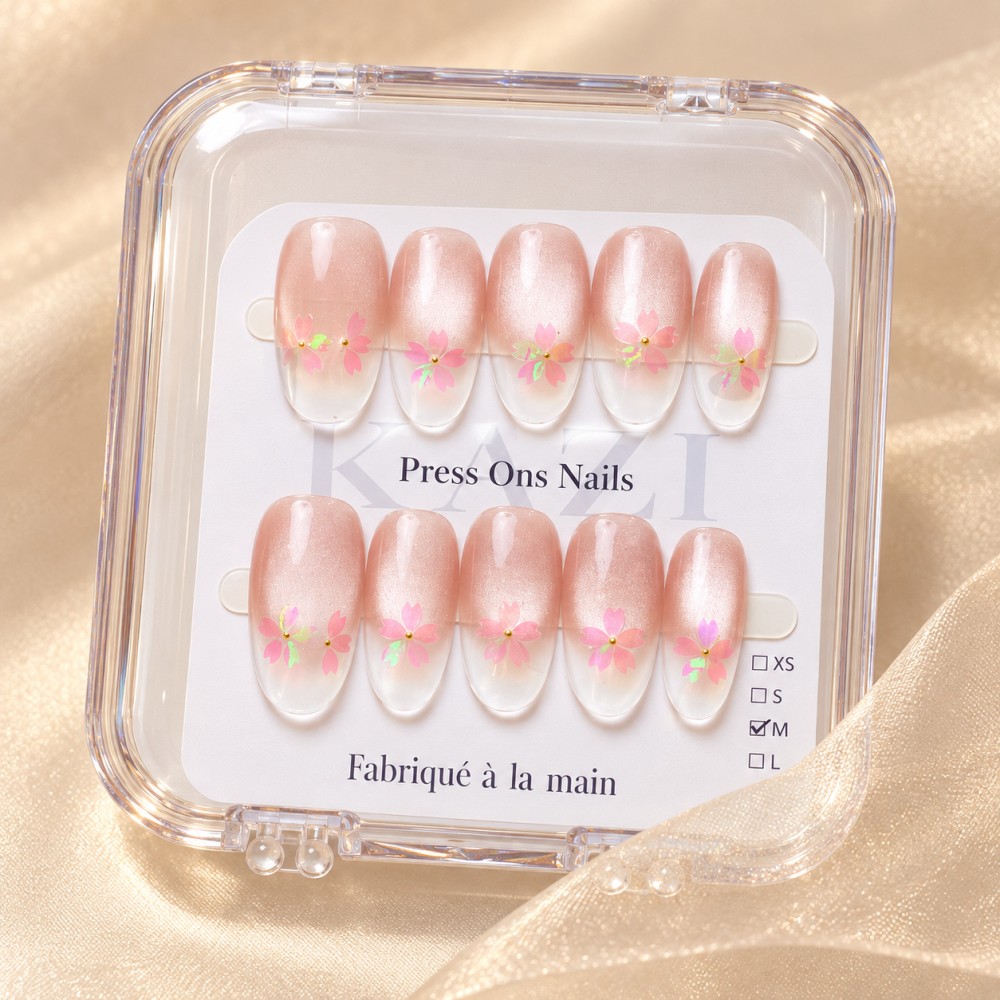 Faux Ongles Sakura : Élégance Gracieuse avec une Touche Florale |  Press on nails