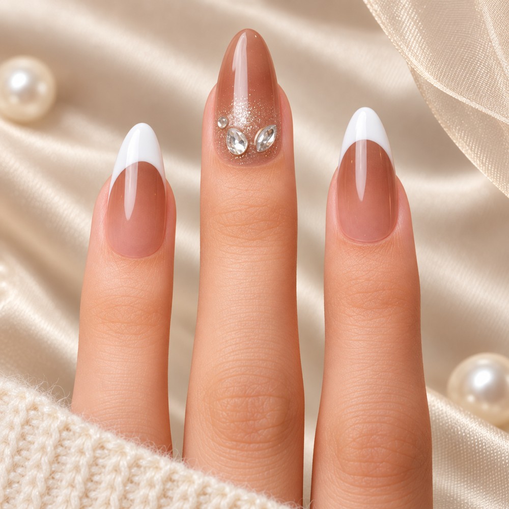 Faux Ongles Isabella: French Manucure Classique avec une Touche Moderne