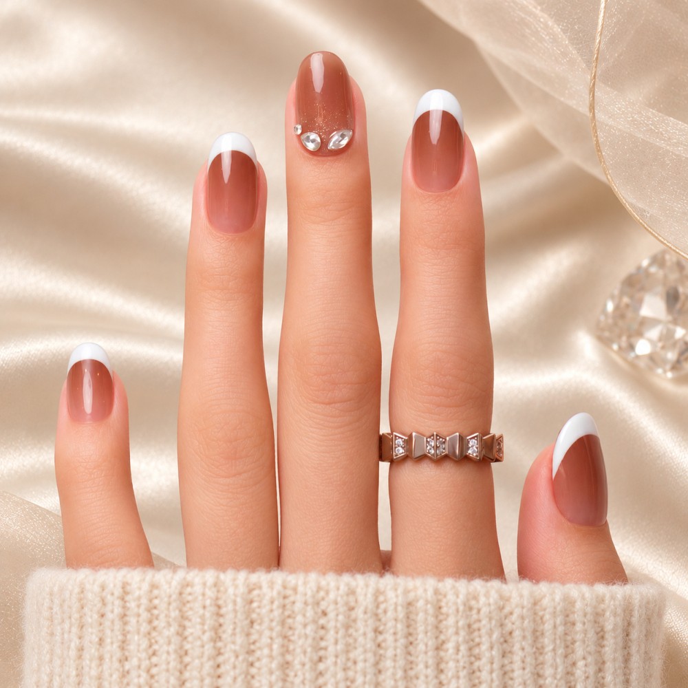 Faux Ongles Isabella: French Manucure Classique avec une Touche Moderne