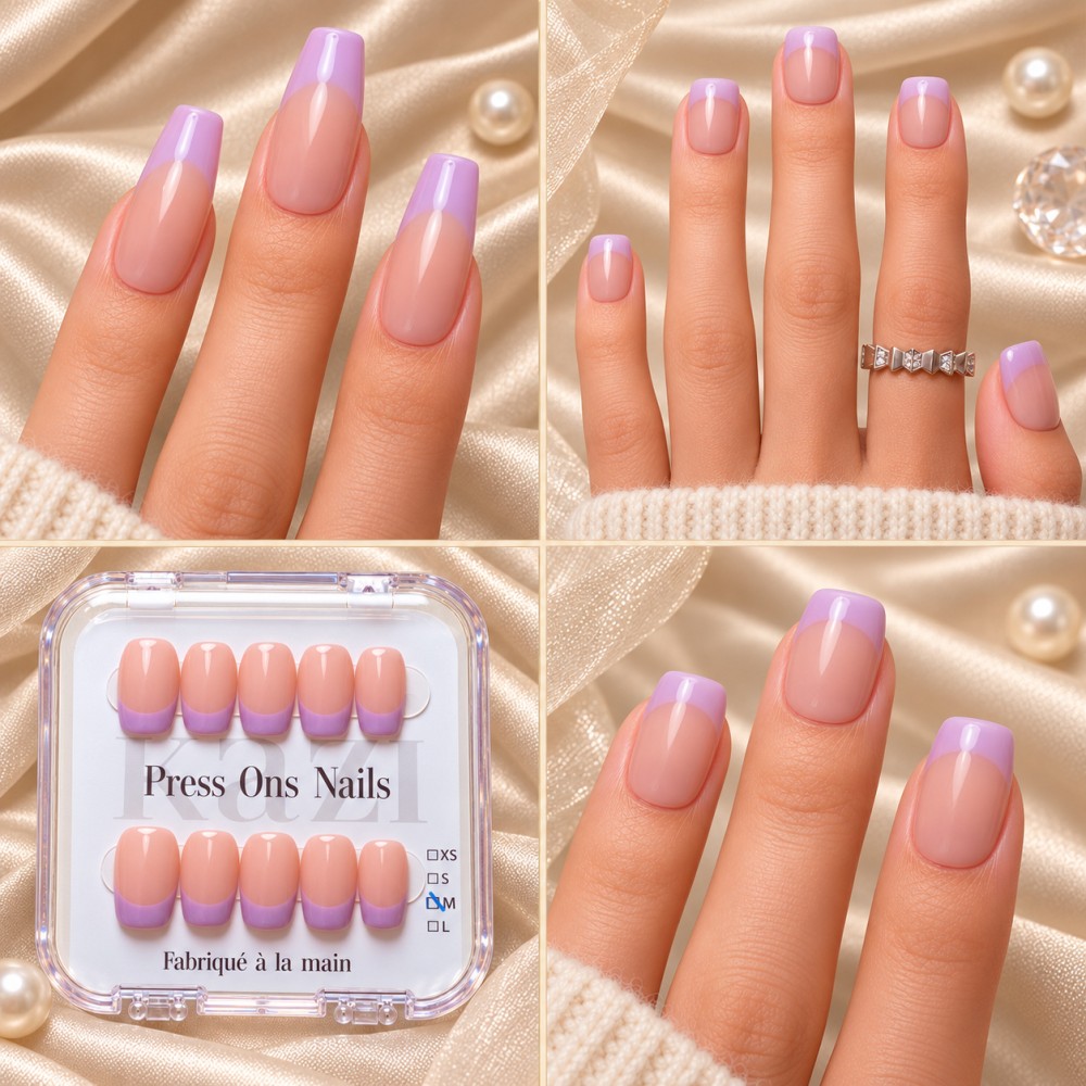 Faux Ongles Lucky Lavender: Lavande Pastel avec Design Minimaliste Moderne