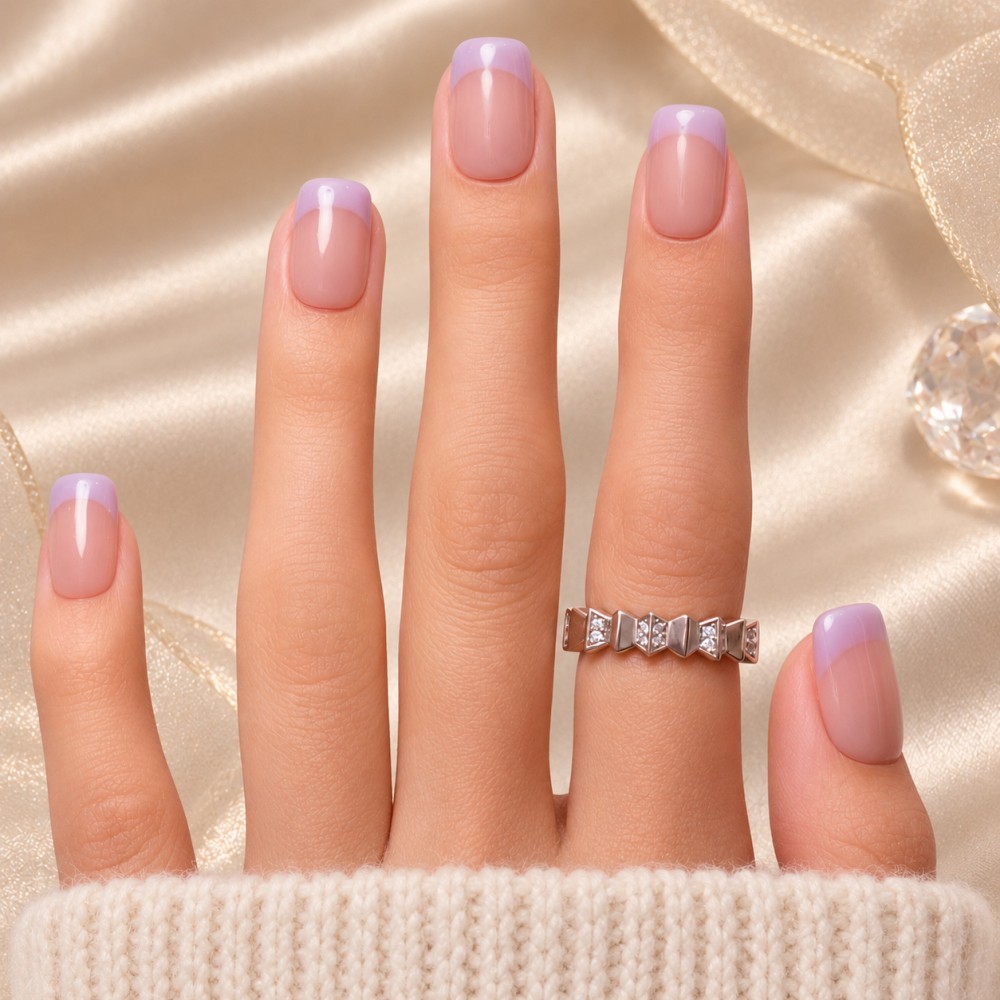 Faux Ongles Lucky Lavender: Lavande Pastel avec Design Minimaliste Moderne