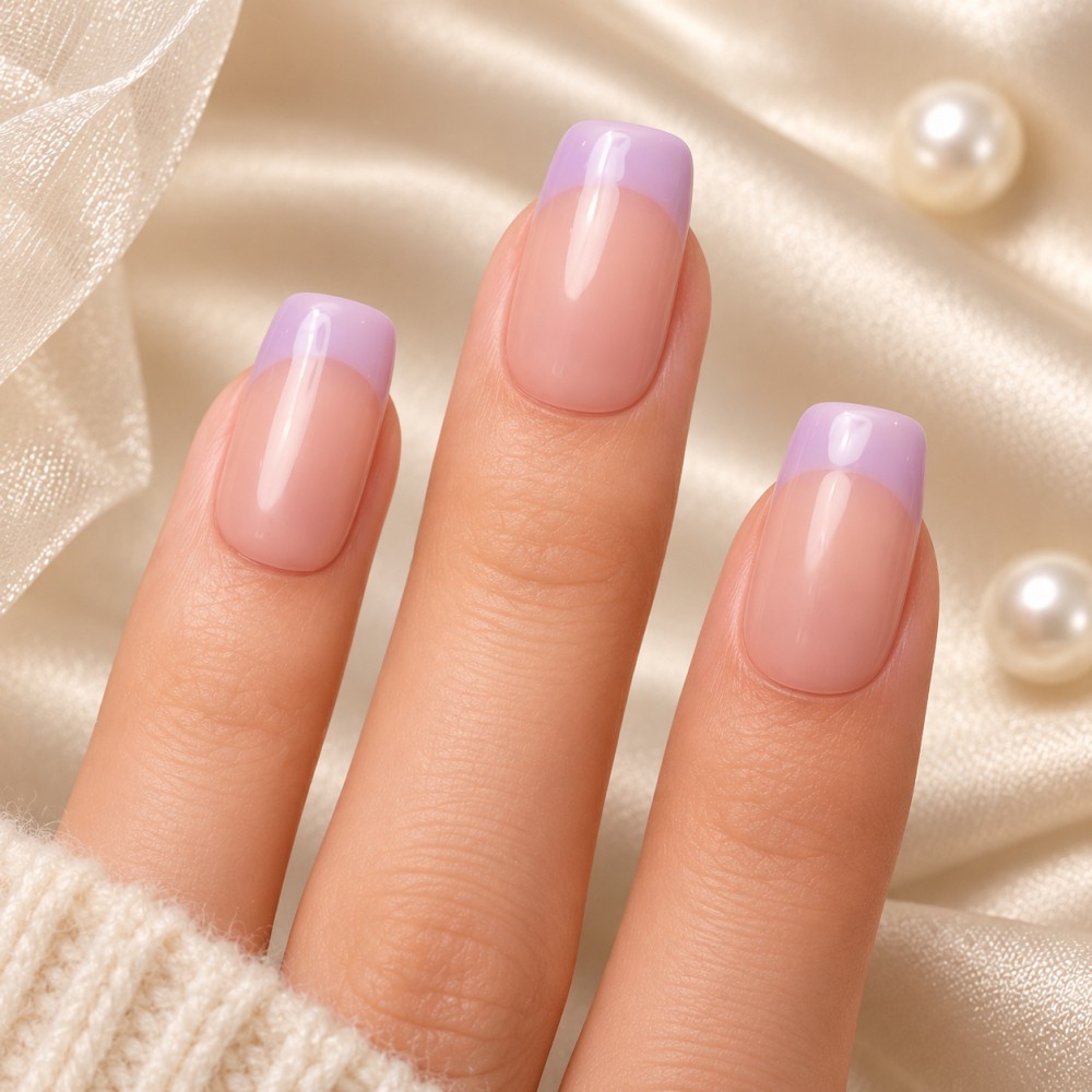 Faux Ongles Lucky Lavender: Lavande Pastel avec Design Minimaliste Moderne