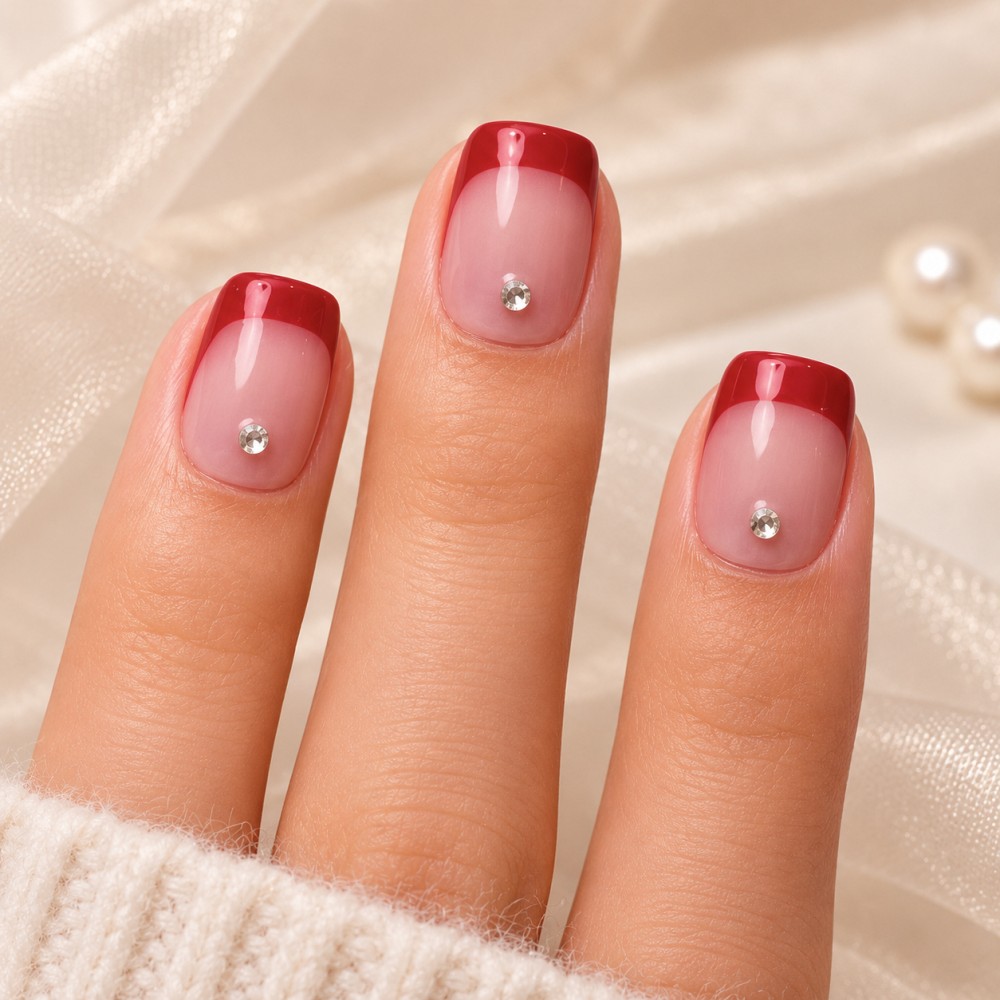 Faux Ongles Mon Louboutin : Pointe Rouge Audacieuse avec Accents Cristallins