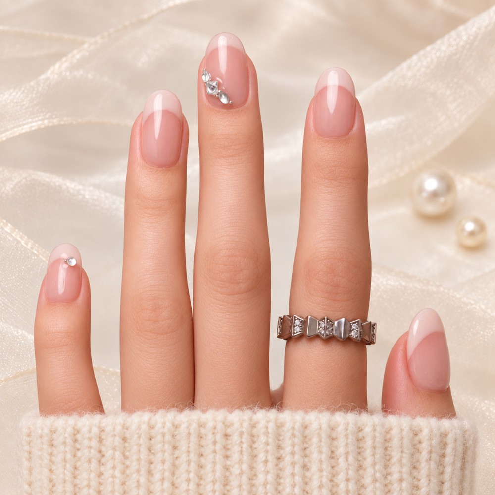 Faux Ongles Crush : French Manucure Élégante avec Accents Glamour
