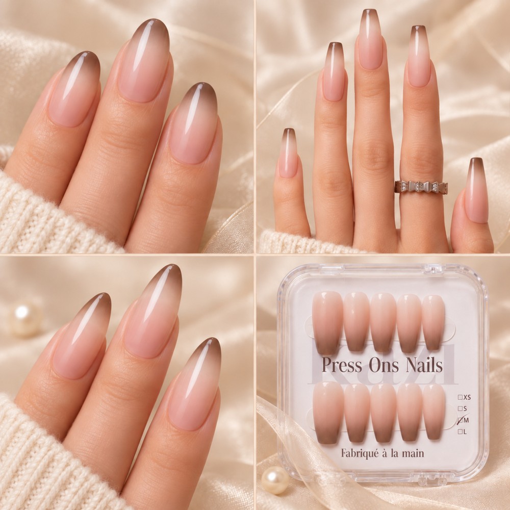 Faux Ongles Cool Babe: Dégradé Élégant avec Une Touche Métallique Chic