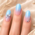Faux Ongles Galerie Samsung | Élégance Bleutée avec Strass