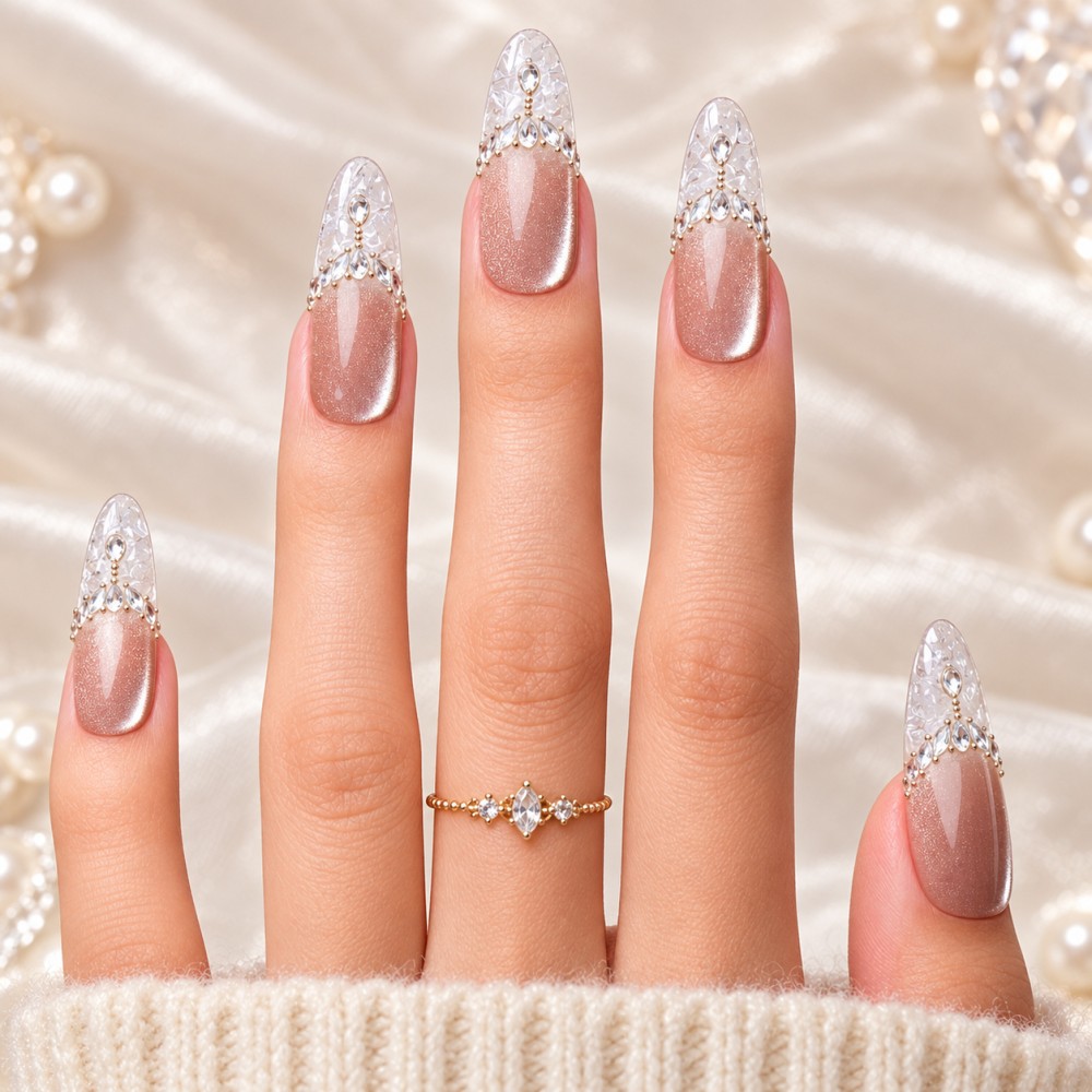 "Glaze" False Nails – Elegant Crystal Shine for Sophisticated Manicures