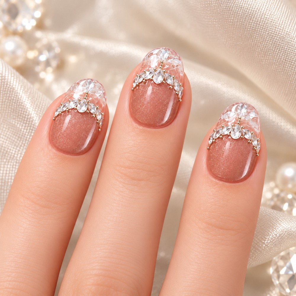"Glaze" False Nails – Elegant Crystal Shine for Sophisticated Manicures