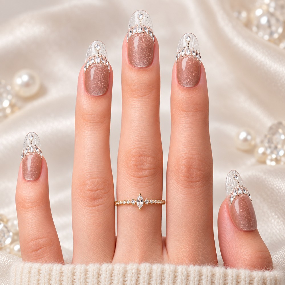 "Glaze" False Nails – Elegant Crystal Shine for Sophisticated Manicures