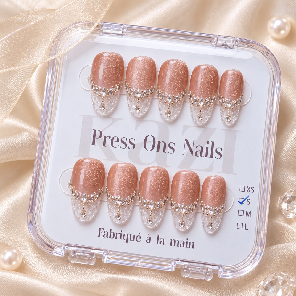 "Glaze" False Nails – Elegant Crystal Shine for Sophisticated Manicures