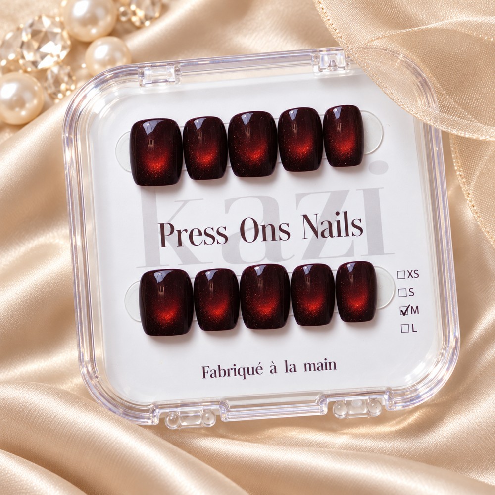 Faux ongles press-on cat eye rouge – Tulipe Noire | Kazinails