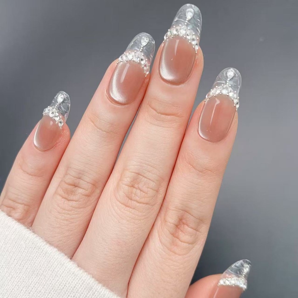 "Glaze" False Nails – Elegant Crystal Shine for Sophisticated Manicures
