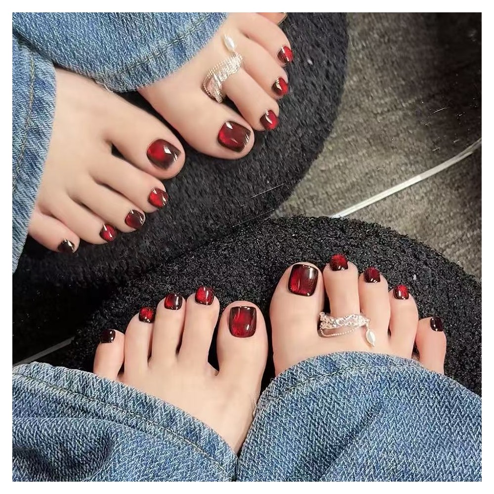 Kazinails - Handmade Artisan Fake Nails | Féline Model - Elegant and Durable Adhesive Pedicure